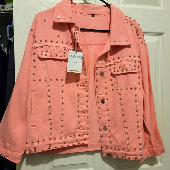 NWT Studded Hot Pink Jean Jacket - Picture 1 of 4